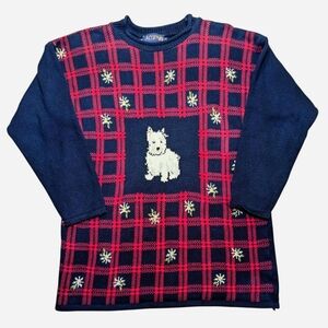 Vintage English Plaid Dog Pattern Sweater, 100% Cotton